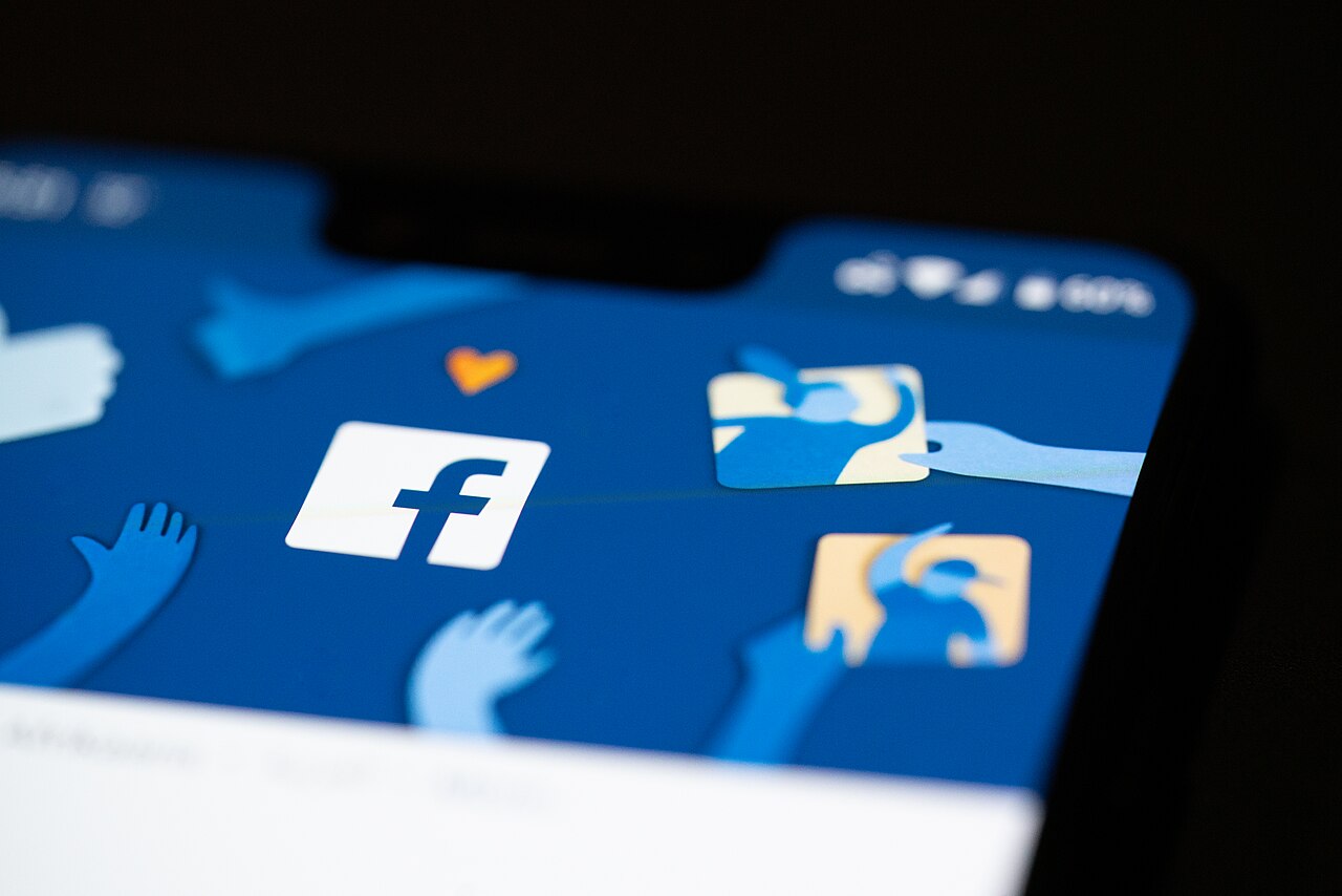 Close-up photograph of Facebook displayed on an Android smartphone, taken in 2019.
