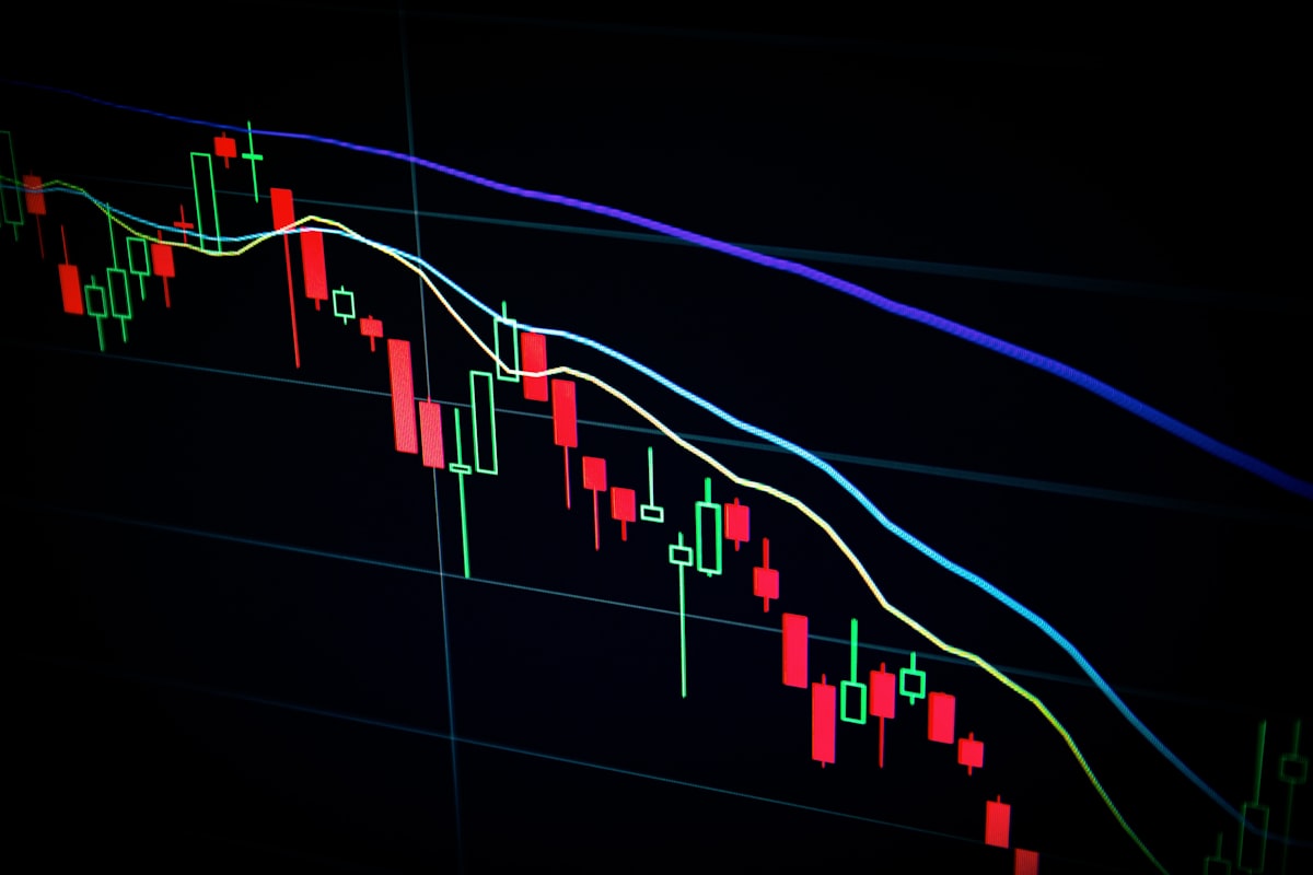Financial candlestick charts on a monitor