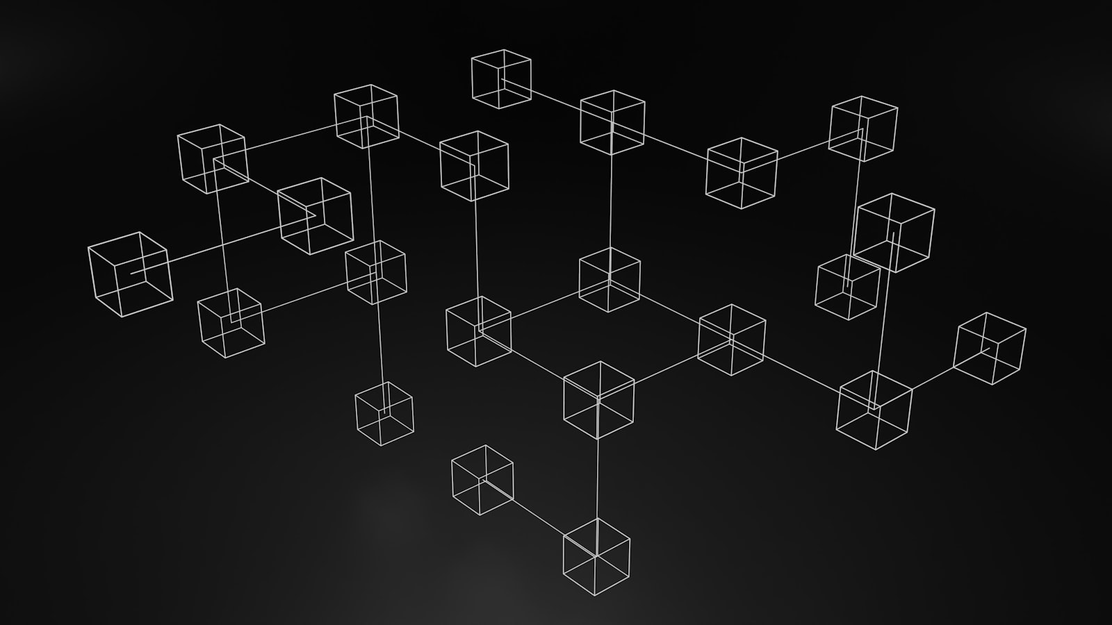 Abstract dark geometric shapes suggesting blockchain and cryptography