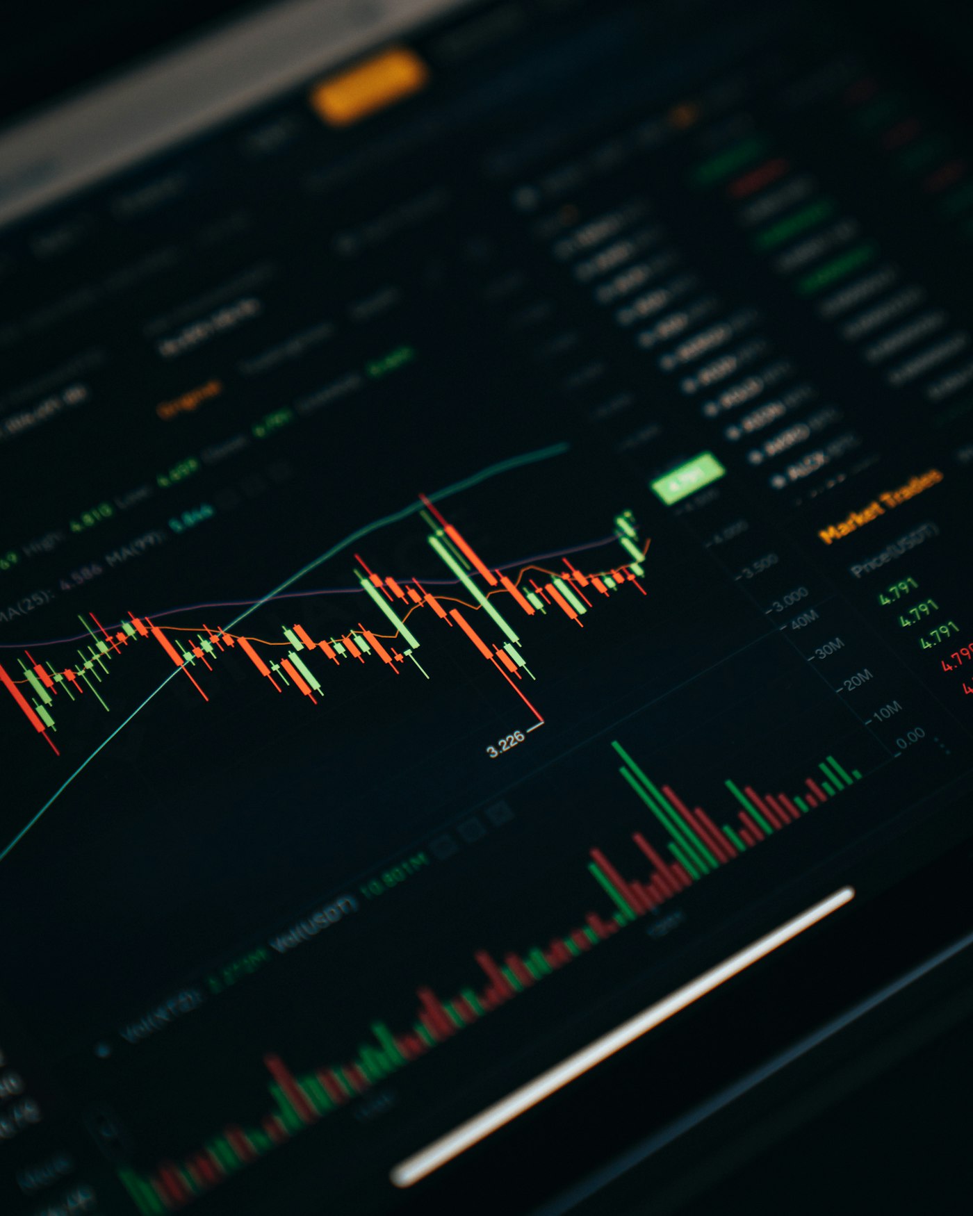 Cryptocurrency trading charts on a phone screen