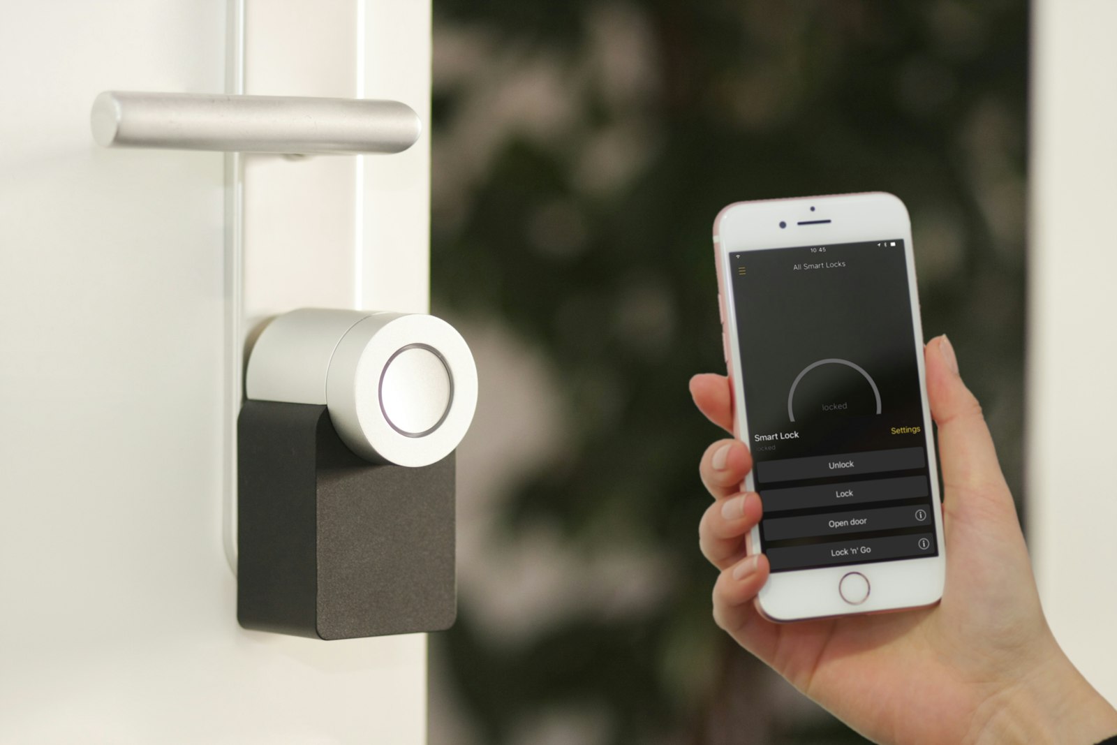 Smart speaker and home devices on a living room shelf