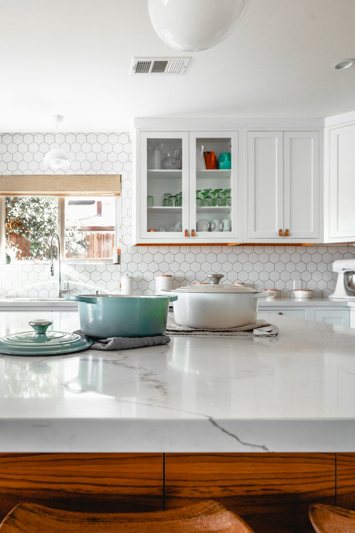 Modern home kitchen interior with warm lighting