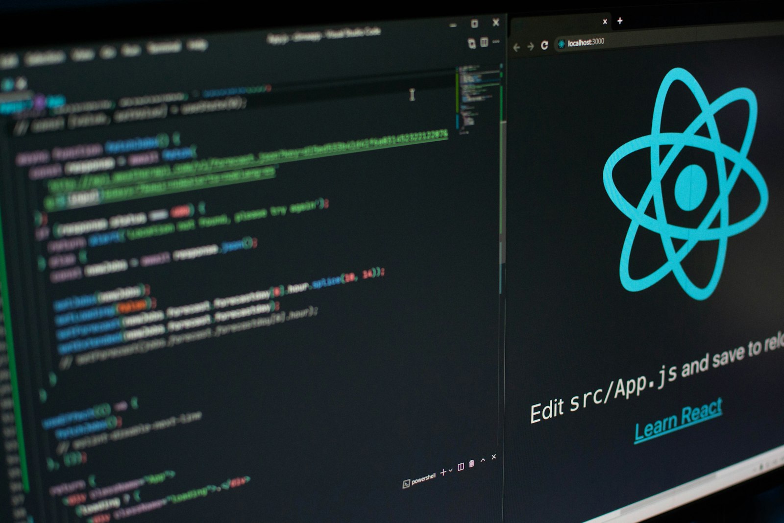 React documentation open on a laptop screen with code examples